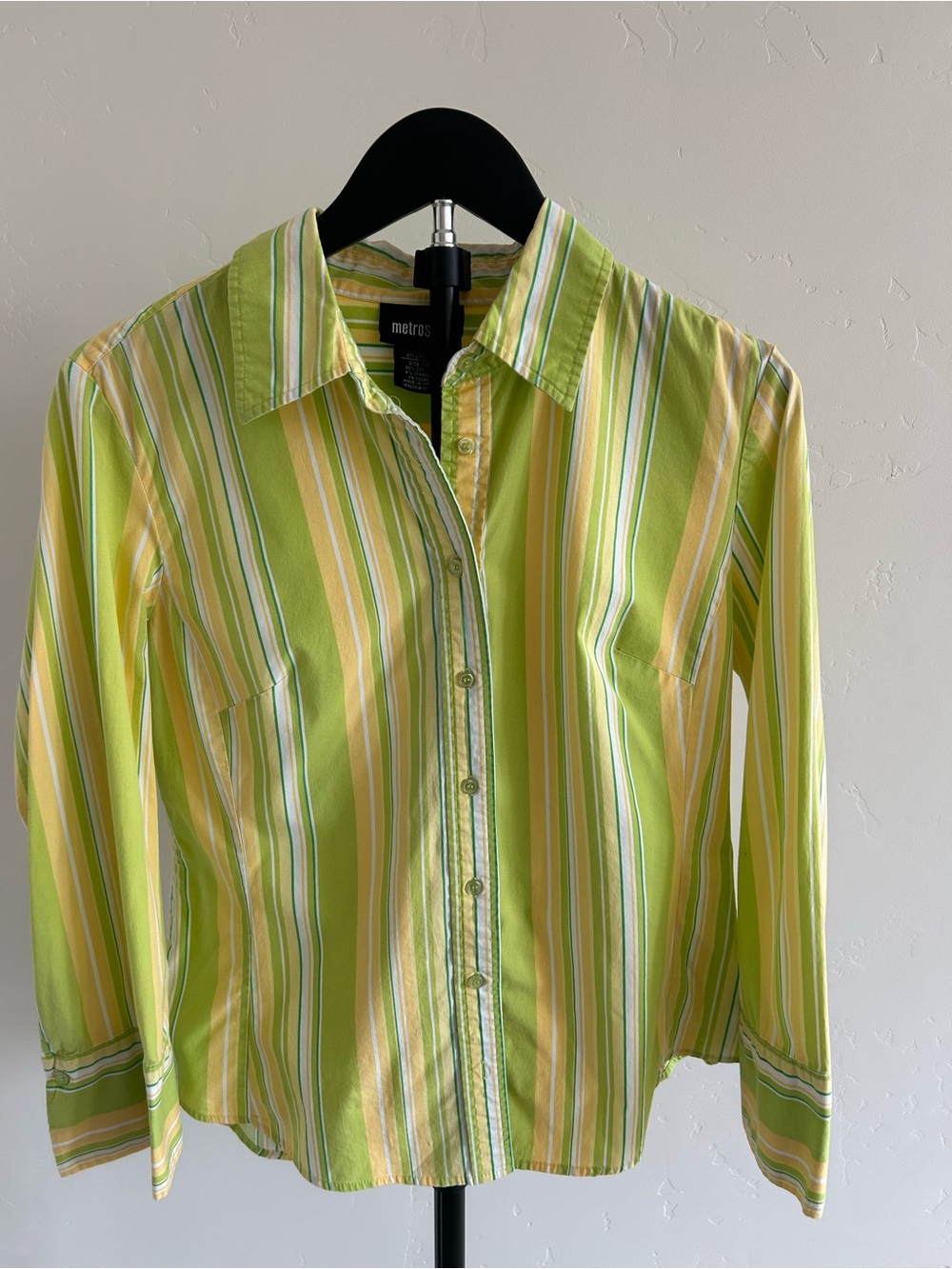 Metrostyle Lime Green Striped Button Up Shirt Size 14 Y2K